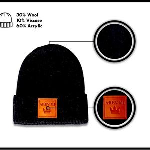 Mixed Wool Beanie with Faux Leather Label